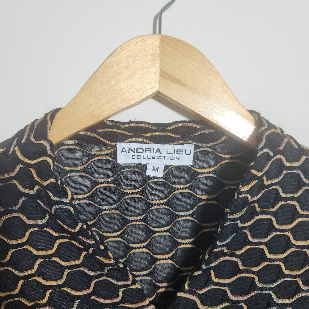 Andria Lieu Collection Quarter Zip Blouse Black Multi Textured Sheer M - Picture 5 of 9